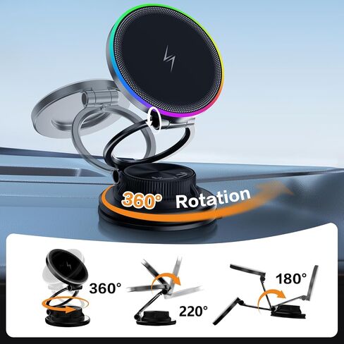 2026 Upgraded Ultra-Thin Magnetic Wireless Car Charger, 15W Fast Charging for MagSafe Car Mount Charger, 360° Adjustable Vacuum Suction Cup Car Phone Holder Mount for iPhone 17-12 & Android in Kuwait
