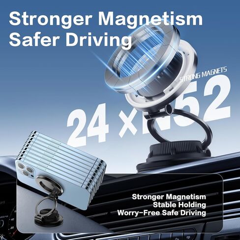 2026 Upgraded Ultra-Thin Magnetic Wireless Car Charger, 15W Fast Charging for MagSafe Car Mount Charger, 360° Adjustable Vacuum Suction Cup Car Phone Holder Mount for iPhone 17-12 & Android in Kuwait