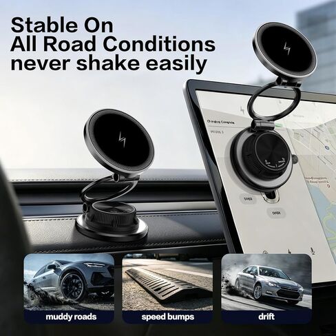 2026 Upgraded Ultra-Thin Magnetic Wireless Car Charger, 15W Fast Charging for MagSafe Car Mount Charger, 360° Adjustable Vacuum Suction Cup Car Phone Holder Mount for iPhone 17-12 & Android in Kuwait