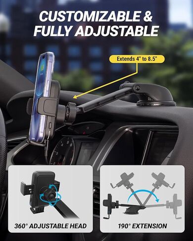 Scosche Wireless Car Charger Mount, Auto-Clamping Car Phone Holder Charger for Dashboard/Windshield with Adjustable Arm, 360° Rotation, Compatible with iPhone, Samsung, and More Android Phones in Kuwait