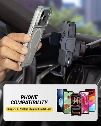 Scosche Wireless Car Charger Mount, Auto-Clamping Car Phone Holder Charger for Dashboard/Windshield with Adjustable Arm, 360° Rotation, Compatible with iPhone, Samsung, and More Android Phones in Kuwait