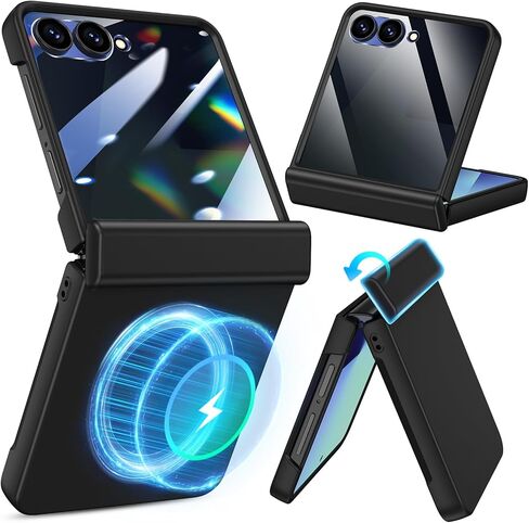 Goton Magnetic for Z Flip 7 Case with Built-in Privacy Screen Protector, [Compatible with MagSafe][Hinge Protection] – Hard PC Anti-Scratches Shockproof Phone Cover for Samsung Galaxy Z Flip 7, Black in Saudi Arabia