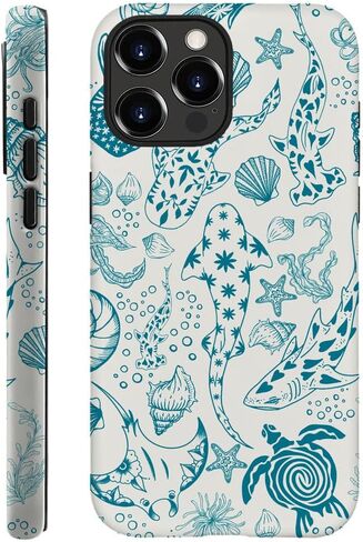 Case for iPhone 14,Fits Frosted Case Design for Girl Women,Coastal Fish Summer Cute Stamp in Kuwait