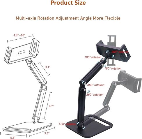iPad Stand for Desk, Adjustable 360° Aluminum Alloy Tablet Stand Foldable, Portable Tablet Holder Stand for 4.7"-18.5" Compatible with iPhone/iPad/Kindle/Portable Monitor in Kuwait