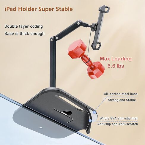 iPad Stand for Desk, Adjustable 360° Aluminum Alloy Tablet Stand Foldable, Portable Tablet Holder Stand for 4.7"-18.5" Compatible with iPhone/iPad/Kindle/Portable Monitor in Kuwait