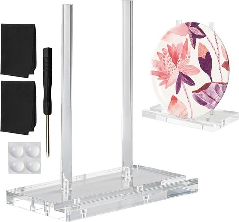 Tabletop Acrylic Display Stand Holder Artwork Storage Rack Clear Acrylic Book Display for Picture, Tablet, Canvas Board, Magazine, Plate,Frame, Albums Record, Plaque with Cleaning Cloth in Kuwait
