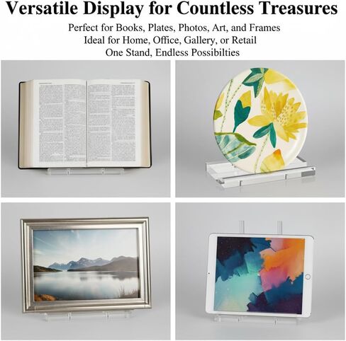 Tabletop Acrylic Display Stand Holder Artwork Storage Rack Clear Acrylic Book Display for Picture, Tablet, Canvas Board, Magazine, Plate,Frame, Albums Record, Plaque with Cleaning Cloth in Kuwait