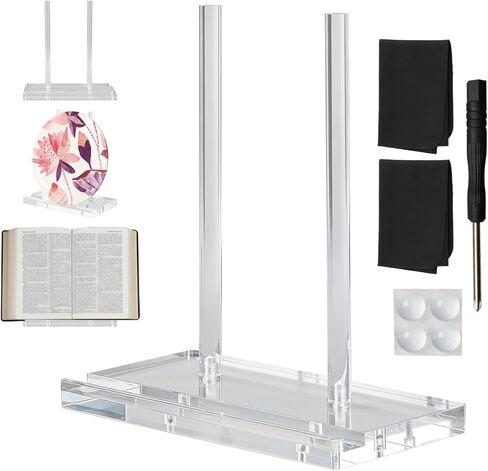 Tabletop Acrylic Display Stand Holder Artwork Storage Rack Clear Acrylic Book Display for Picture, Tablet, Canvas Board, Magazine, Plate,Frame, Albums Record, Plaque with Cleaning Cloth in Kuwait