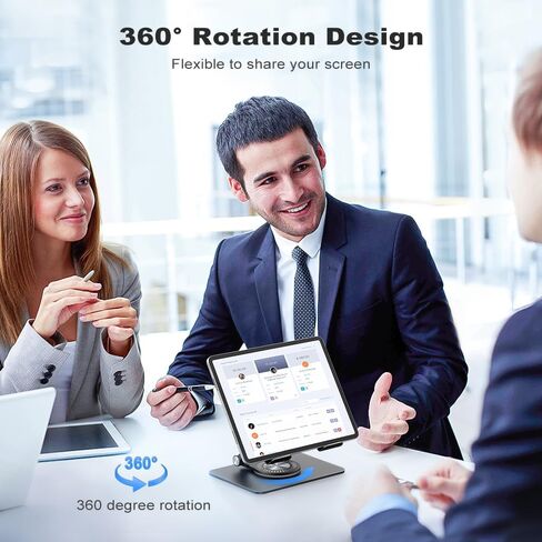 حامل تابلت دوار 360 درجة مع قاعدة قضيب مزدوج، حامل مكتب ألومنيوم قابل للتعديل للأجهزة اللوحية والهواتف مقاس 5.8-12.9 بوصة، أسود in Kuwait