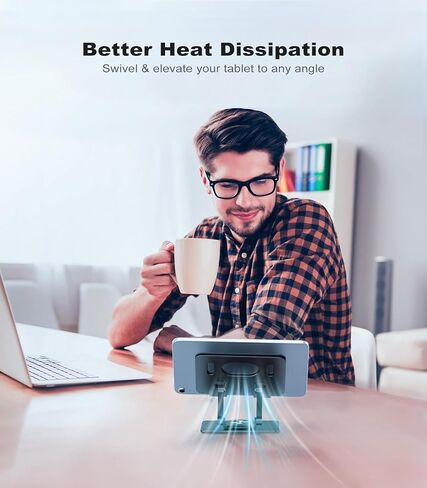 حامل تابلت دوار 360 درجة مع قاعدة قضيب مزدوج، حامل مكتب ألومنيوم قابل للتعديل للأجهزة اللوحية والهواتف مقاس 5.8-12.9 بوصة، أسود in Kuwait
