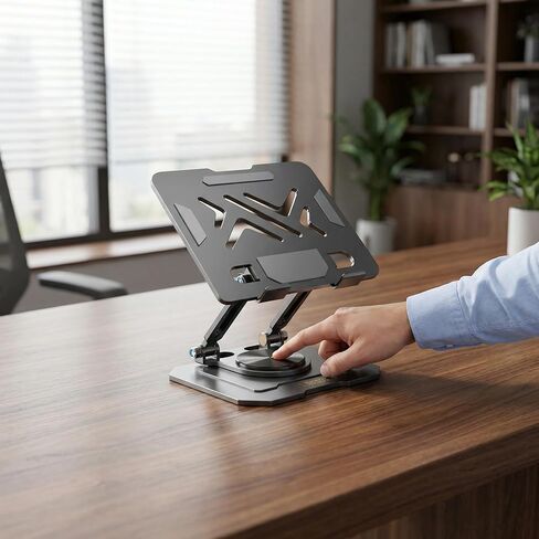 360° Rotating Metal Pad/Tablet Stand, Foldable Height Adjustable Desktop Holder for 4-13 Inch Pad/Tablet Home Office-Black in Kuwait