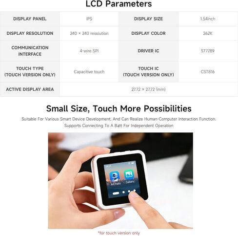Waveshare ESP32-S3 لوحة تطوير شاشة LCD مقاس 1.54 بوصة، دقة 240 × 240، لون 262 ألف، يدعم الميكروفونات المزدوجة، واي فاي 2.4 جيجا هرتز وBLE 5، مع وظيفة اللمس، بدون BAT in Kuwait