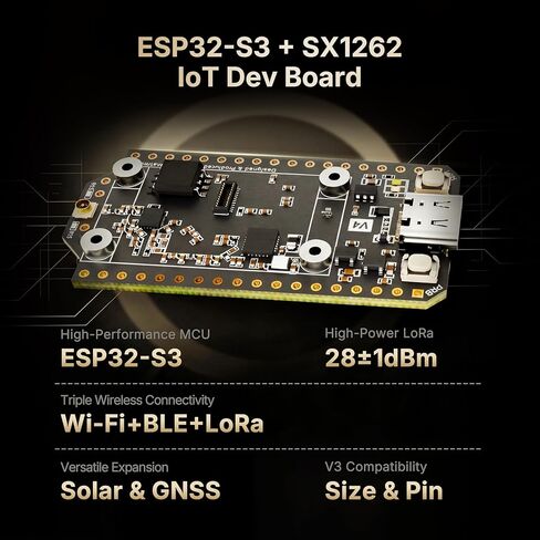 لوحة تطوير Meshtastic LoRa V4 مع وحدة ESP32-S3 SX1262 LoRa المطورة واي فاي بلوتوث 2 ميجابايت PSRAM 16 ميجابايت فلاش عالي الطاقة 28 ديسيبل دعم GPS للطاقة الشمسية مع هوائي لإنترنت الأشياء الشبكي، LoRaWAN in Kuwait