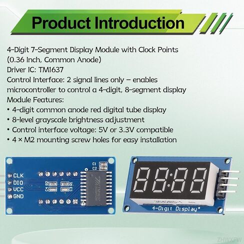 5 قطع شاشة LED مكونة من 4 أرقام مع التحكم في السطوع 0.36 بوصة TM1637 وحدة أنبوب رقمية قابلة للتعديل لـ Arduino for Raspberry Pi in Kuwait