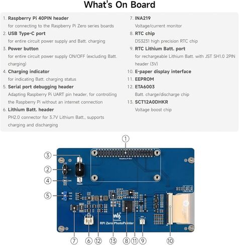KLAYERS PhotoPainter Compatible with Raspberry pi, Come with RPI Zero 2 WHC,7.3inch E6 Full Color E-Paper,Ultra-Long Standby, 800 × 480 Resolution in Kuwait