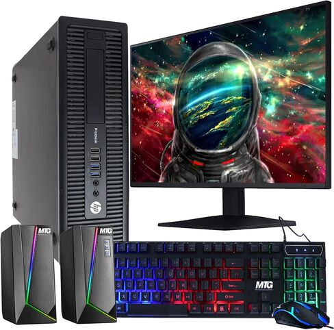 كمبيوتر مكتبي HP Elite 800G1، معالج Intel Core i5 الجيل الرابع، ذاكرة وصول عشوائي 16 جيجابايت، محرك أقراص ثابتة سعة 1 تيرابايت، شاشة MTG جديدة مقاس 22 بوصة، مكبر صوت RGB وماوس لوحة مفاتيح، WiFi Windows 11 Pro 64 بت (متجدد) in Kuwait