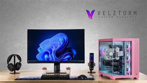 كمبيوتر الألعاب Velztorm Pink Fultix المُصمم مسبقًا (AMD Ryzen 5-5500، GeForce RTX 5070، 32 جيجابايت DDR4، 1 تيرابايت PCIe SSD، مراوح RGB، 750 واط PSU، WiFi 5، بلوتوث 5.0، RJ-45، 1 منفذ عرض، HDMI، Win 11 Home) in Kuwait