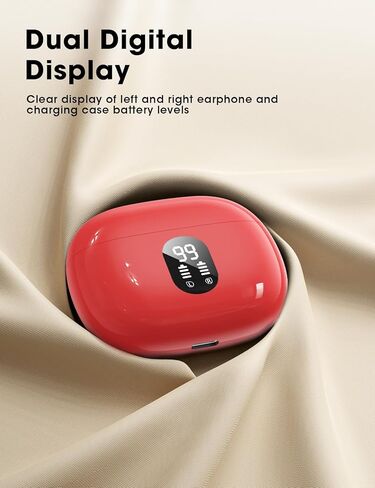 Wireless Earbuds Deep Bass Sound Ear Buds, Bluetooth 5.3 Headphones 48H Playtime, LED Display Earphones with Mic, IPX7 Waterproof Lightweight in-Ear Buds, Touch Control for iPhone TV Laptop Red in Kuwait