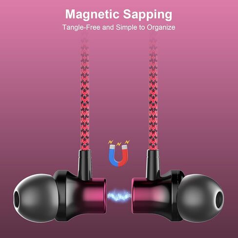 USB C Wired Headphones with Mic Magnetic in Ear Type C Earbuds Nylon Braided Tangle-Free USB C Earphones for iPhone 17 16 15 Galaxy S26 S25 S24 for Google Pixel 10 for iPad/MacBook Android Black Red in Kuwait