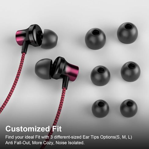 USB C Wired Headphones with Mic Magnetic in Ear Type C Earbuds Nylon Braided Tangle-Free USB C Earphones for iPhone 17 16 15 Galaxy S26 S25 S24 for Google Pixel 10 for iPad/MacBook Android Black Red in Kuwait