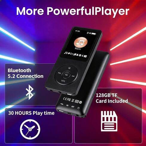 128GB MP3 Player with Bluetooth - Portable Music Player for Kids - with Built-in HD Speaker, Voice Recorder, HiFi Sound, E-Book (Included Earphones) in Kuwait
