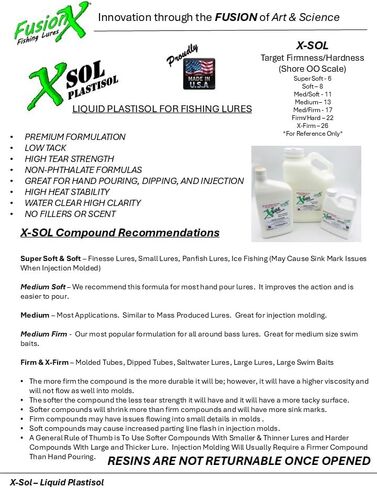 FusionX Fishing XSOL Soft Plastic Lure Making Resin 1 Gallon - Clear - Multiple Firmness Options (508-XFirm) in Kuwait