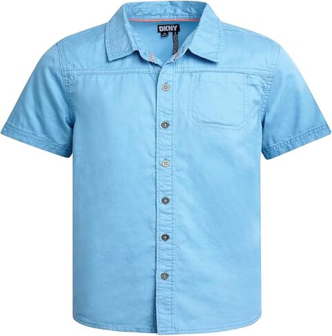 DKNY Boys' Shirt - Classic Fit Woven Short Sleeve Button Down Shirt - Casual Collared Shirt for Boys (4-20) in Saudi Arabia