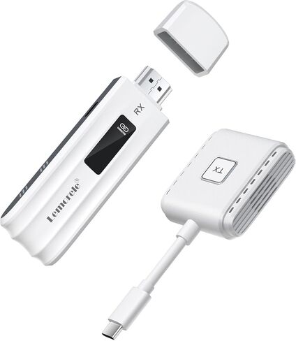 جهاز إرسال Lemorele اللاسلكي USB-C ومجموعة استقبال HDMI، توصيل وتشغيل USB-C إلى موسع HDMI اللاسلكي، نطاق 2.4/5G 164ft 1080P Full HD، لبث الفيديو والصوت إلى تلفزيون عالي الدقة/الشاشة من الهاتف/الكمبيوتر المحمول in Kuwait