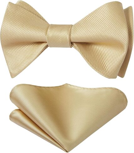 HISDERN Bow Ties for Men Solid Color Self Tie Bow Tie Pocket Square Set Classic Formal Satin Bowties for Tuxedo Wedding Party in Kuwait