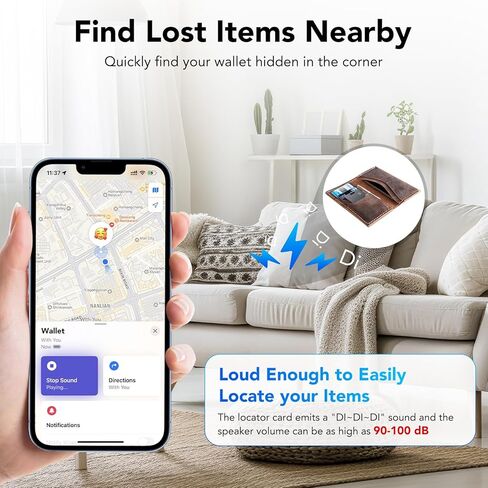 2 Pack Wallet Tracker Card [Apple MFi Certified] Air Tracker Tag (iOS only), IP68 0.11in Rechargeable Smart Card Work with Apple Find My, Keys Finder and Item Locator for Passport, Bags, Laptop, Black in Kuwait