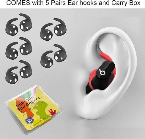 Ear Hooks Compatible for Beats Studio Buds and Studio Buds + /(Plus), [5 Pairs] Anti-Slip Ear Cover Silicone, Replacement Ear Tips Holder for Earbuds Accessories, [NOT Fit in Case], Black in Kuwait