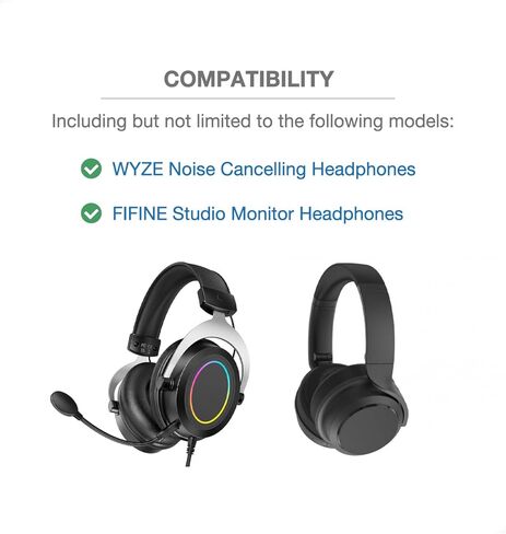 Headband Cushion Cover Compatible with WYZE Noise Cancelling Headphones, Fifine Studio Monitor Headphones, Wired Gaming Headset, 6mm Thick Cushion, No Wobble Zipper Slider, Hanging Loop in Kuwait