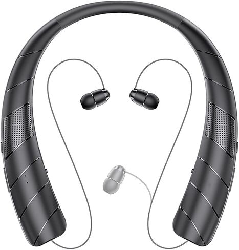 Bluetooth Neckband Earphones, Wireless Earbuds with 48H Playtime, 4 Speaker Surround Sound, IPX5 Waterproof, Retractable Earphone Cable, Bluetooth & Speaker 2-in-1 Switchable in Saudi Arabia