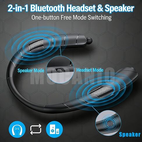 Bluetooth Neckband Earphones, Wireless Earbuds with 48H Playtime, 4 Speaker Surround Sound, IPX5 Waterproof, Retractable Earphone Cable, Bluetooth & Speaker 2-in-1 Switchable in Saudi Arabia