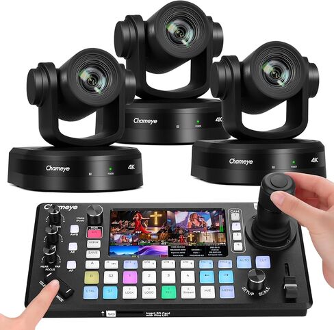 Chameye 4K HDMI PTZ Camera with AI-Auto Tracking, 20X Optical Zoom, M500 4K HDMI Video Switcher Integrated Pro PTZ Controller for Church Worship Conference Live Service (CH420X3+M500) in Kuwait