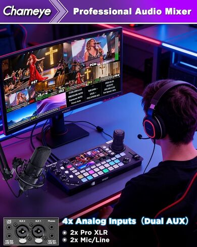 Chameye 4K HDMI PTZ Camera with AI-Auto Tracking, 20X Optical Zoom, M500 4K HDMI Video Switcher Integrated Pro PTZ Controller for Church Worship Conference Live Service (CH420X3+M500) in Kuwait