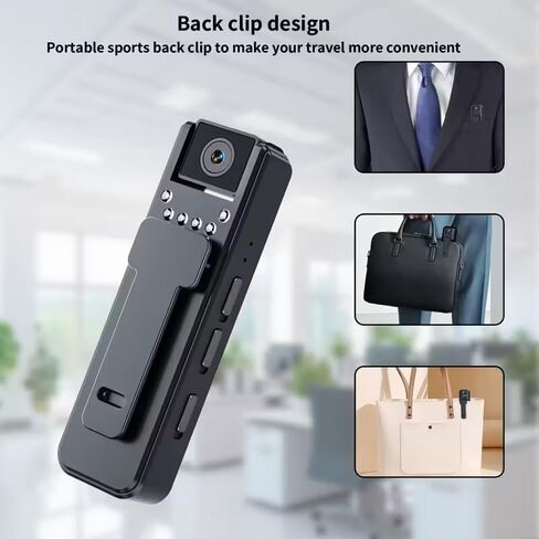 كاميرا الجسم HD 1080P مسجل فيديو محمول مع عدسة قابلة للدوران 180 درجة يمكن ارتداؤها مع كاميرا للرؤية الليلية للشرطة للرياضة/التوصيل/السفر/إنفاذ القانون، بطاقة Micro SD غير متضمنة in Kuwait