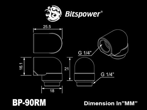 Bitspower G1/4" تركيب موسع دوار 90 درجة، أبيض فاخر in Kuwait