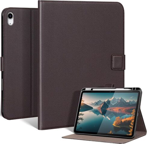 حافظة جلدية أصلية لجهاز iPad 12th/11th/10th Gen (11 بوصة/10.9 بوصة) 2025-2022 مع حامل أقلام وحامل قابل للتعديل، إغلاق مغناطيسي، غطاء تنبيه/نوم تلقائي، أسود in Kuwait