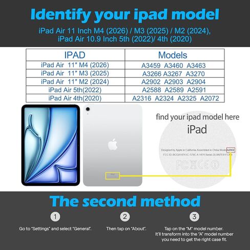 حافظة جلدية أصلية لجهاز iPad 12th/11th/10th Gen (11 بوصة/10.9 بوصة) 2025-2022 مع حامل أقلام وحامل قابل للتعديل، إغلاق مغناطيسي، غطاء تنبيه/نوم تلقائي، أسود in Kuwait