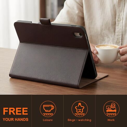 حافظة جلدية أصلية لجهاز iPad 12th/11th/10th Gen (11 بوصة/10.9 بوصة) 2025-2022 مع حامل أقلام وحامل قابل للتعديل، إغلاق مغناطيسي، غطاء تنبيه/نوم تلقائي، أسود in Kuwait