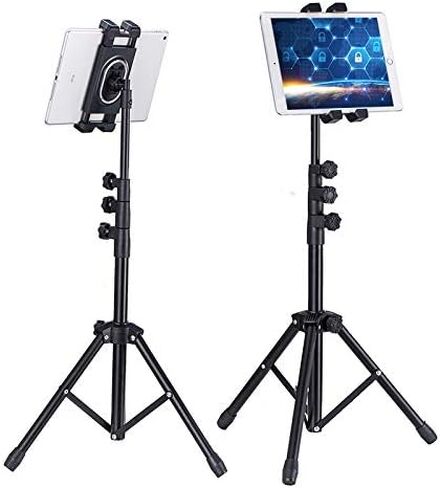 Phone or iPad Tripod Stand, Extendable Height with Adjustable Angle, Versatile Floor Standing Holder for iPad Pro, Mini, Air, Phone or 4.7-12.9" Tablet and Smartphones (Black) in Kuwait