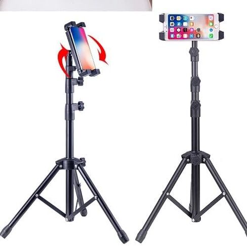 Phone or iPad Tripod Stand, Extendable Height with Adjustable Angle, Versatile Floor Standing Holder for iPad Pro, Mini, Air, Phone or 4.7-12.9" Tablet and Smartphones (Black) in Kuwait