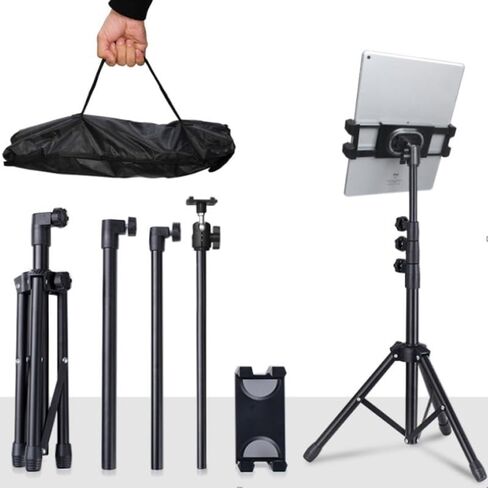 Phone or iPad Tripod Stand, Extendable Height with Adjustable Angle, Versatile Floor Standing Holder for iPad Pro, Mini, Air, Phone or 4.7-12.9" Tablet and Smartphones (Black) in Kuwait