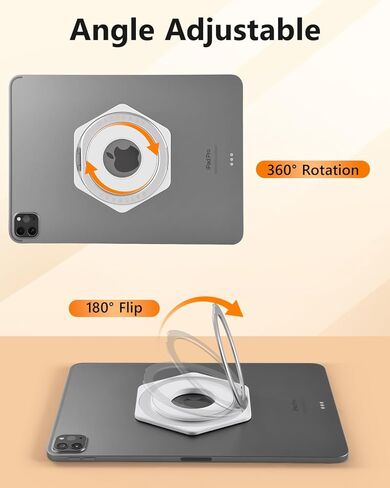OATSBASF Universal Tablet Stand Hand Strap Holder, 360 Degrees Adjustable Handle Grip, Metal Magnetic Ring Holder, Compatible for iPad/Galaxy Tab and All 6-13" Tablets (White) in Kuwait