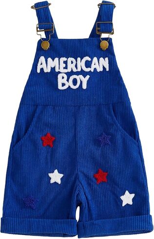 Adobabirl Toddler Baby 4th of July Outfit Girl Boy American Flag Overall Shorts Suspender Denim Jumpsuit with Pocket in Kuwait