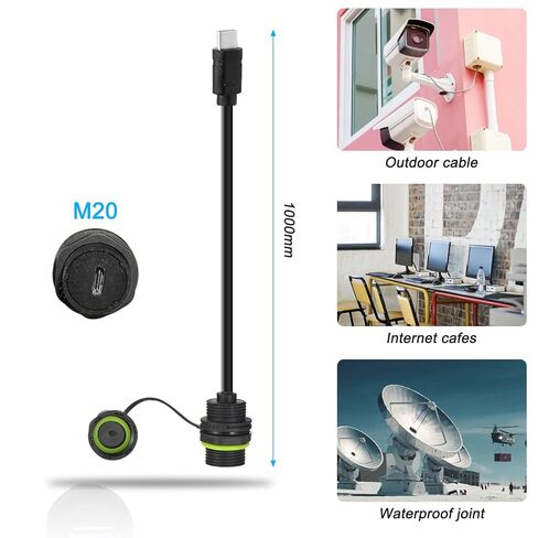 Shockproof USB Type C Male to Female Adapter, IP68 & Extreme Temp for Smart Home/Outdoor Panel Installation Panel Mount Connector in Kuwait