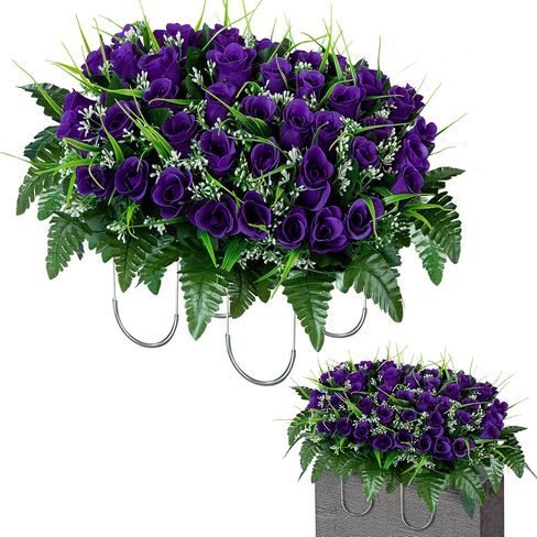 Artificial Headstone Flower Saddle, Cemetery Flowers for Grave, Cemetery Saddles for Headstones, Memorial Grave Flowers for Cemetery Tombstone Headstone Decoration(Blue with White) in Saudi Arabia