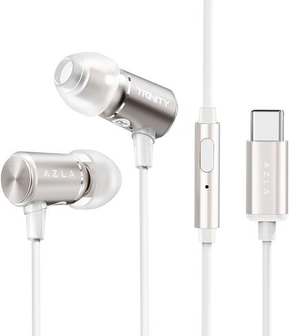 سماعات أذن AZLA Trinity USB-C السلكية مع ميكروفون وDAC - صوت عالي الدقة، محرك ديناميكي 8 مم | سماعات USB C لهواتف iPhone 16 وSamsung Galaxy وهواتف Android | سماعات أذن سلكية مع ميكروفون (1، ذهبي) in Kuwait