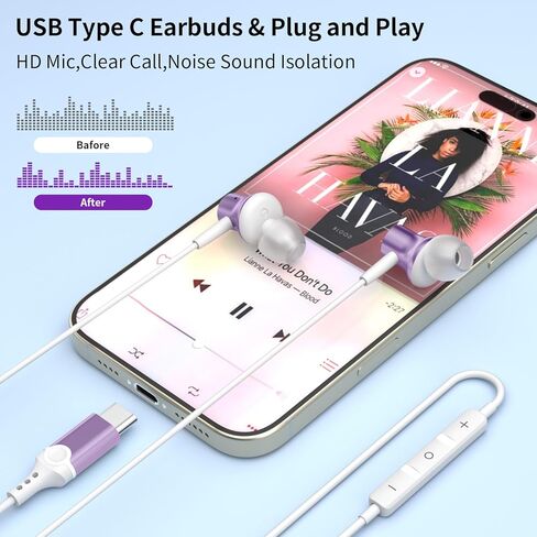 سماعات أذن USB C سلكية لهاتف iPhone 17 16 16e 17e 17 Pro Max لسماعات Samsung السلكية، سماعات أذن سلكية من النوع C لهاتف Samsung Galaxy S26 Ultra S25 S24 S23 A17 A37 A57/iPad 11 10th A16، Link-Purple in Kuwait